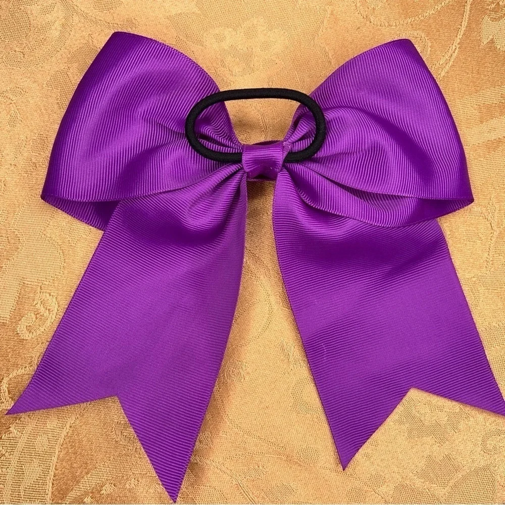 SET OF 2 LARGE PURPLE HAIR BOWS CHEER RETRO COLORFUL